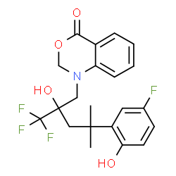 ChemSpider 2D Image | 1-[4-(5-Fluoro-2-hydroxyphenyl)-2-hydroxy-4-methyl-2-(trifluoromethyl)pentyl]-1,2-dihydro-4H-3,1-benzoxazin-4-one | C21H21F4NO4