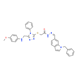 ChemSpider 2D Image | N'-[(Z)-(1-Benzyl-1H-indol-6-yl)methylene]-2-[(5-{[(4-methoxyphenyl)amino]methyl}-4-phenyl-4H-1,2,4-triazol-3-yl)sulfanyl]acetohydrazide | C34H31N7O2S