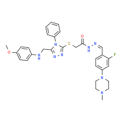 ChemSpider 2D Image | N'-{(Z)-[2-Fluoro-4-(4-methyl-1-piperazinyl)phenyl]methylene}-2-[(5-{[(4-methoxyphenyl)amino]methyl}-4-phenyl-4H-1,2,4-triazol-3-yl)sulfanyl]acetohydrazide | C30H33FN8O2S