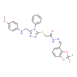 ChemSpider 2D Image | N'-[(Z)-(2,2-Difluoro-1,3-benzodioxol-4-yl)methylene]-2-[(5-{[(4-methoxyphenyl)amino]methyl}-4-phenyl-4H-1,2,4-triazol-3-yl)sulfanyl]acetohydrazide | C26H22F2N6O4S