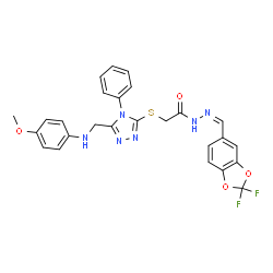 ChemSpider 2D Image | N'-[(Z)-(2,2-Difluoro-1,3-benzodioxol-5-yl)methylene]-2-[(5-{[(4-methoxyphenyl)amino]methyl}-4-phenyl-4H-1,2,4-triazol-3-yl)sulfanyl]acetohydrazide | C26H22F2N6O4S