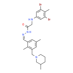 ChemSpider 2D Image | 2-[(3,5-Dibromo-4-methylphenyl)amino]-N'-[(Z)-{2,5-dimethyl-3-[(3-methyl-1-piperidinyl)methyl]phenyl}methylene]acetohydrazide (non-preferred name) | C25H32Br2N4O