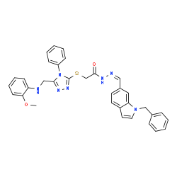 ChemSpider 2D Image | N'-[(Z)-(1-Benzyl-1H-indol-6-yl)methylene]-2-[(5-{[(2-methoxyphenyl)amino]methyl}-4-phenyl-4H-1,2,4-triazol-3-yl)sulfanyl]acetohydrazide | C34H31N7O2S