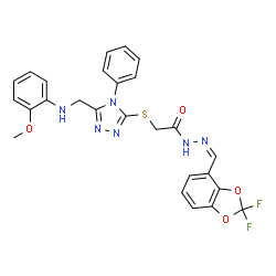 ChemSpider 2D Image | N'-[(Z)-(2,2-Difluoro-1,3-benzodioxol-4-yl)methylene]-2-[(5-{[(2-methoxyphenyl)amino]methyl}-4-phenyl-4H-1,2,4-triazol-3-yl)sulfanyl]acetohydrazide | C26H22F2N6O4S