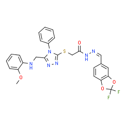ChemSpider 2D Image | N'-[(Z)-(2,2-Difluoro-1,3-benzodioxol-5-yl)methylene]-2-[(5-{[(2-methoxyphenyl)amino]methyl}-4-phenyl-4H-1,2,4-triazol-3-yl)sulfanyl]acetohydrazide | C26H22F2N6O4S