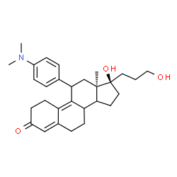ChemSpider 2D Image | (13R,17R)-11-[4-(Dimethylamino)phenyl]-17-hydroxy-17-(3-hydroxypropyl)-13-methyl-1,2,6,7,8,11,12,13,14,15,16,17-dodecahydro-3H-cyclopenta[a]phenanthren-3-one | C29H39NO3