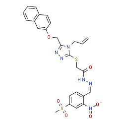 ChemSpider 2D Image | 2-({4-Allyl-5-[(2-naphthyloxy)methyl]-4H-1,2,4-triazol-3-yl}sulfanyl)-N'-{(Z)-[4-(methylsulfonyl)-2-nitrophenyl]methylene}acetohydrazide | C26H24N6O6S2