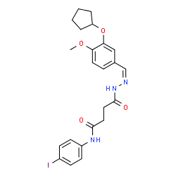 ChemSpider 2D Image | 4-{(2Z)-2-[3-(Cyclopentyloxy)-4-methoxybenzylidene]hydrazino}-N-(4-iodophenyl)-4-oxobutanamide | C23H26IN3O4