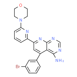 ChemSpider 2D Image | 5-(3-Bromophenyl)-7-[6-(4-morpholinyl)-2-pyridinyl]pyrido[2,3-d]pyrimidin-4-amine | C22H19BrN6O