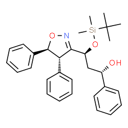 ChemSpider 2D Image | (1S,3S)-3-{[Dimethyl(2-methyl-2-propanyl)silyl]oxy}-3-[(4S,5S)-4,5-diphenyl-4,5-dihydro-1,2-oxazol-3-yl]-1-phenyl-1-propanol | C30H37NO3Si