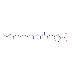 ChemSpider 2D Image | Ethyl 6-[({2-[(3-nitro-1H-1,2,4-triazol-1-yl)acetyl]hydrazino}carbonyl)amino]hexanoate | C13H21N7O6