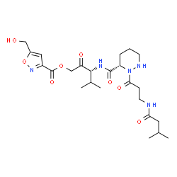 ChemSpider 2D Image | (3R)-4-Methyl-3-[({(3S)-2-[N-(3-methylbutanoyl)-beta-alanyl]hexahydro-3-pyridazinyl}carbonyl)amino]-2-oxopentyl 5-(hydroxymethyl)-1,2-oxazole-3-carboxylate | C24H37N5O8