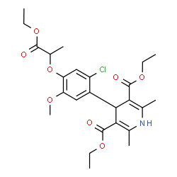 ChemSpider 2D Image | Diethyl 4-{2-chloro-4-[(1-ethoxy-1-oxo-2-propanyl)oxy]-5-methoxyphenyl}-2,6-dimethyl-1,4-dihydro-3,5-pyridinedicarboxylate | C25H32ClNO8