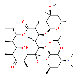ChemSpider 2D Image | (2S,3R,4S,6R)-4-(Dimethylamino)-2-{[(3R,4S,5R,6R,7R,9R,11S,12S,13R,14S)-14-ethyl-7,12-dihydroxy-4-{[(2S,4S,6S)-4-methoxy-4,6-dimethyltetrahydro-2H-pyran-2-yl]oxy}-3,5,7,9,11,13-hexamethyl-2,10-dioxoox
acyclotetradecan-6-yl]oxy}-6-methyltetrahydro-2H-pyran-3-yl acetate | C39H69NO12