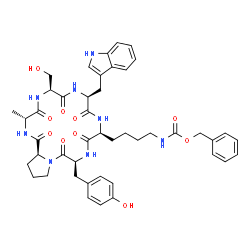 ChemSpider 2D Image | Cyclo{D-alanyl-L-seryl-L-tryptophyl-N~6~-[(benzyloxy)carbonyl]-L-lysyl-L-tyrosyl-L-prolyl} | C45H54N8O10