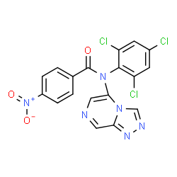 ChemSpider 2D Image | 4-Nitro-N-([1,2,4]triazolo[4,3-a]pyrazin-5-yl)-N-(2,4,6-trichlorophenyl)benzamide | C18H9Cl3N6O3