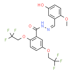 ChemSpider 2D Image | N'-[(Z)-(5-Hydroxy-2-methoxyphenyl)methylene]-2,5-bis(2,2,2-trifluoroethoxy)benzohydrazide | C19H16F6N2O5