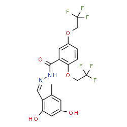 ChemSpider 2D Image | N'-[(Z)-(2,4-Dihydroxy-6-methylphenyl)methylene]-2,5-bis(2,2,2-trifluoroethoxy)benzohydrazide | C19H16F6N2O5