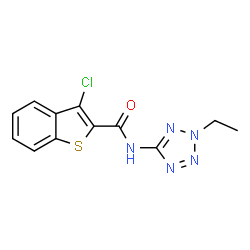 ChemSpider 2D Image | 3-Chloro-N-(2-ethyl-2H-tetrazol-5-yl)-1-benzothiophene-2-carboxamide | C12H10ClN5OS