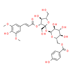 ChemSpider 2D Image | 3-O-[(2E)-3-(4-Hydroxy-3,5-dimethoxyphenyl)-2-propenoyl]-beta-L-fructofuranosyl 6-O-(4-hydroxybenzoyl)-alpha-L-glucopyranoside | C30H36O17