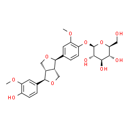 ChemSpider 2D Image | 4-[(1R,3aS,4R,6aS)-4-(4-Hydroxy-3-methoxyphenyl)tetrahydro-1H,3H-furo[3,4-c]furan-1-yl]-2-methoxyphenyl beta-L-glucopyranoside | C26H32O11
