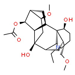 ChemSpider 2D Image | (1alpha,5alpha,8alpha,11beta,13alpha,14alpha,16alpha,17S)-20-Ethyl-1,8-dihydroxy-16-methoxy-4-(methoxymethyl)aconitan-14-yl acetate | C25H39NO6