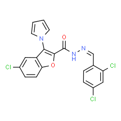 ChemSpider 2D Image | 5-Chloro-N'-[(Z)-(2,4-dichlorophenyl)methylene]-3-(1H-pyrrol-1-yl)-1-benzofuran-2-carbohydrazide | C20H12Cl3N3O2