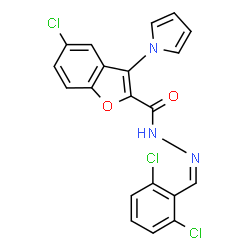 ChemSpider 2D Image | 5-Chloro-N'-[(Z)-(2,6-dichlorophenyl)methylene]-3-(1H-pyrrol-1-yl)-1-benzofuran-2-carbohydrazide | C20H12Cl3N3O2