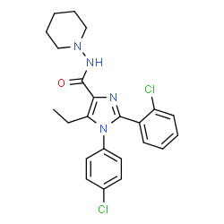 ChemSpider 2D Image | 2-(2-Chlorophenyl)-1-(4-chlorophenyl)-5-ethyl-N-(1-piperidinyl)-1H-imidazole-4-carboxamide | C23H24Cl2N4O