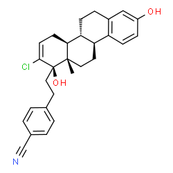 ChemSpider 2D Image | 4-{2-[(1R,4aS,4bR,10bS,12aS)-2-Chloro-1,8-dihydroxy-12a-methyl-1,4,4a,4b,5,6,10b,11,12,12a-decahydro-1-chrysenyl]ethyl}benzonitrile | C28H30ClNO2