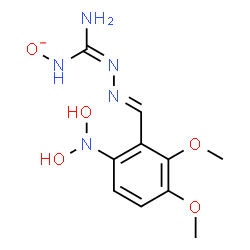ChemSpider 2D Image | {[(Z)-Amino{(2E)-[6-(dihydroxyamino)-2,3-dimethoxybenzylidene]hydrazono}methyl]amino}oxidanide | C10H14N5O5