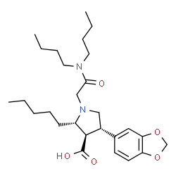 ChemSpider 2D Image | (2S,3R,4S)-4-(1,3-Benzodioxol-5-yl)-1-[2-(dibutylamino)-2-oxoethyl]-2-pentyl-3-pyrrolidinecarboxylic acid | C27H42N2O5