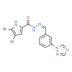 ChemSpider 2D Image | 4,5-Dibromo-N'-{(Z)-[3-(1H-1,2,4-triazol-1-yl)phenyl]methylene}-1H-pyrrole-2-carbohydrazide | C14H10Br2N6O