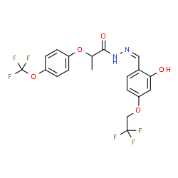 ChemSpider 2D Image | N'-{(Z)-[2-Hydroxy-4-(2,2,2-trifluoroethoxy)phenyl]methylene}-2-[4-(trifluoromethoxy)phenoxy]propanehydrazide | C19H16F6N2O5