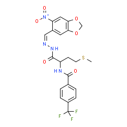 ChemSpider 2D Image | N-[4-(Methylsulfanyl)-1-{(2Z)-2-[(6-nitro-1,3-benzodioxol-5-yl)methylene]hydrazino}-1-oxo-2-butanyl]-4-(trifluoromethyl)benzamide (non-preferred name) | C21H19F3N4O6S