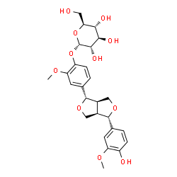 ChemSpider 2D Image | 4-[(1S,3aR,4S,6aR)-4-(4-Hydroxy-3-methoxyphenyl)tetrahydro-1H,3H-furo[3,4-c]furan-1-yl]-2-methoxyphenyl alpha-L-glucopyranoside | C26H32O11