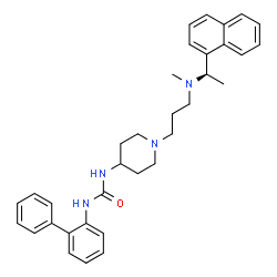 ChemSpider 2D Image | 1-(2-Biphenylyl)-3-[1-(3-{methyl[(1R)-1-(1-naphthyl)ethyl]amino}propyl)-4-piperidinyl]urea | C34H40N4O