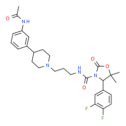 ChemSpider 2D Image | N-{3-[4-(3-Acetamidophenyl)-1-piperidinyl]propyl}-4-(3,4-difluorophenyl)-5,5-dimethyl-2-oxo-1,3-oxazolidine-3-carboxamide | C28H34F2N4O4