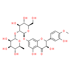 ChemSpider 2D Image | (2R,3R)-3,5-Dihydroxy-2-(3-hydroxy-4-methoxyphenyl)-4-oxo-3,4-dihydro-2H-chromen-7-yl 2-O-(6-deoxy-alpha-L-mannopyranosyl)-beta-D-glucopyranoside | C28H34O16