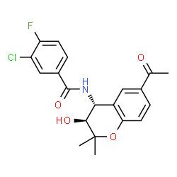 ChemSpider 2D Image | N-[(3S,4R)-6-Acetyl-3-hydroxy-2,2-dimethyl-3,4-dihydro-2H-chromen-4-yl]-3-chloro-4-fluorobenzamide | C20H19ClFNO4