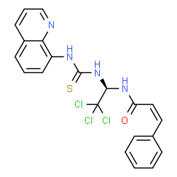 ChemSpider 2D Image | (2Z)-3-Phenyl-N-{(1R)-2,2,2-trichloro-1-[(8-quinolinylcarbamothioyl)amino]ethyl}acrylamide | C21H17Cl3N4OS