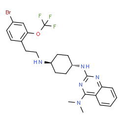 ChemSpider 2D Image | N~2~-[trans-4-({2-[4-Bromo-2-(trifluoromethoxy)phenyl]ethyl}amino)cyclohexyl]-N~4~,N~4~-dimethyl-2,4-quinazolinediamine | C25H29BrF3N5O