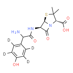 ChemSpider 2D Image | (2S,5R,6R)-6-({Amino[4-hydroxy(~2~H_4_)phenyl]acetyl}amino)-3,3-dimethyl-7-oxo-4-thia-1-azabicyclo[3.2.0]heptane-2-carboxylic acid | C16H15D4N3O5S