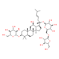 ChemSpider 2D Image | (3beta,12beta,23E)-3-(beta-D-Glucopyranosyloxy)-12-hydroxydammar-23-en-20-yl 6-O-alpha-D-arabinofuranosyl-beta-D-glucopyranoside | C47H80O17
