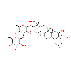 ChemSpider 2D Image | (3alpha,16alpha)-16,24,28-Trihydroxyoleana-9(11),12-dien-3-yl 6-deoxy-3-O-beta-D-glucopyranosyl-beta-D-galactopyranoside | C42H68O13