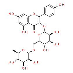 ChemSpider 2D Image | 5,7-Dihydroxy-2-(4-hydroxyphenyl)-4-oxo-4H-chromen-3-yl 6-O-(6-deoxy-alpha-D-mannopyranosyl)-beta-L-galactopyranoside | C27H30O15