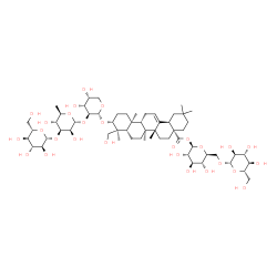 ChemSpider 2D Image | 6-O-beta-L-Glucopyranosyl-1-O-[(3alpha,5beta,8alpha,9beta,10alpha,14beta,17alpha,18alpha)-3-{[beta-L-glucopyranosyl-(1->3)-6-deoxy-alpha-D-mannopyranosyl-(1->2)-alpha-D-arabinopyranosyl]oxy}-24-hydrox
y-28-oxoolean-12-en-28-yl]-beta-L-glucopyranose | C59H96O27