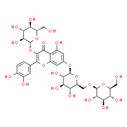 ChemSpider 2D Image | 2-(3,4-Dihydroxyphenyl)-7-{[6-O-(beta-L-glucopyranosyl)-beta-L-glucopyranosyl]oxy}-5-hydroxy-4-oxo-4H-chromen-3-yl beta-L-glucopyranoside | C33H40O22