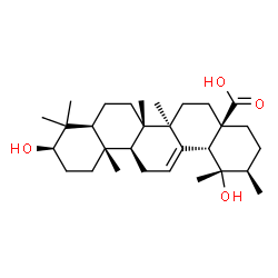 ChemSpider 2D Image | (3alpha,5beta,8alpha,9beta,10alpha,14beta,17alpha,18alpha,19alpha)-3,19-Dihydroxyurs-12-en-28-oic acid | C30H48O4