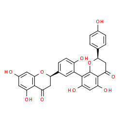ChemSpider 2D Image | (2R)-8-{5-[(2R)-5,7-Dihydroxy-4-oxo-3,4-dihydro-2H-chromen-2-yl]-2-hydroxyphenyl}-5,7-dihydroxy-2-(4-hydroxyphenyl)-2,3-dihydro-4H-chromen-4-one | C30H22O10